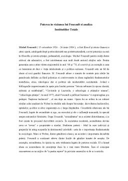Proiect - Puterea în viziunea lui Foucault și analiza instituțiilor totale