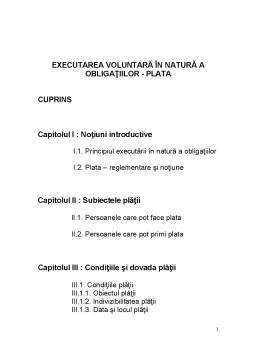 Proiect - Executarea Voluntară în Natură a Obligațiilor - Plata