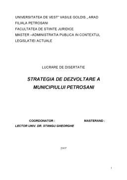 Proiect - Strategia de dezvoltare a municipiului Petroșani