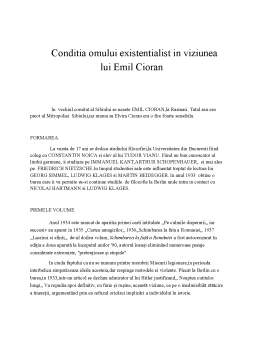 Referat - Condiția omului existențialist în viziunea lui Emil Cioran