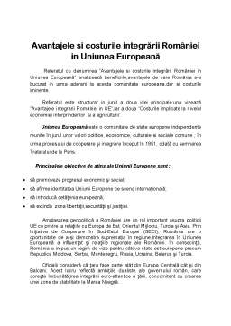 Referat - Avantajele și Costurile Integrării României în Uniunea Europeană