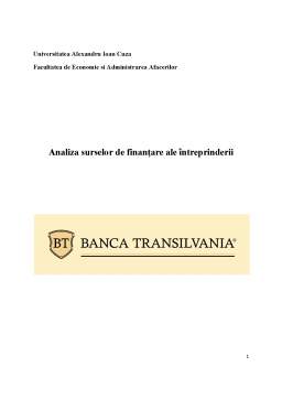 Proiect - Analiza surselor de finanțare ale întreprinderii - Banca Transilvania