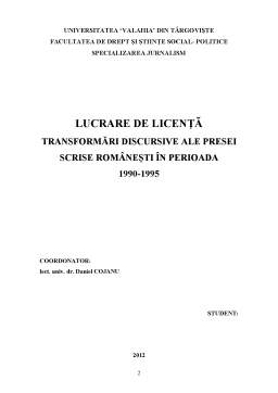 Licență - Transformări Discursive ale Presei Scrise Românești în Perioada 1990-1995