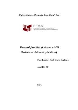 Proiect - Dreptul familiei și starea civilă - desfacerea căsătoriei prin divorț