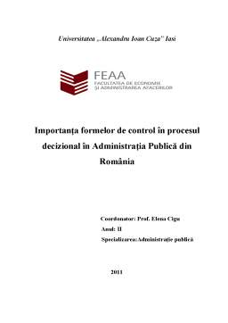 Proiect - Importanța Formelor de Control în Procesul Decizional în Administrația Publică din România