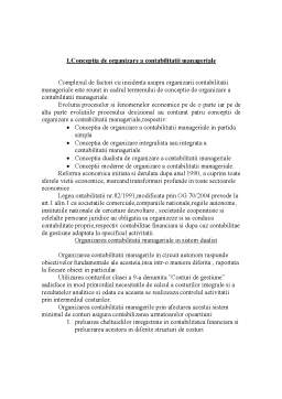 Referat - Aspecte teoretice și modele de organizare a contabilității manageriale în sistemul contabil din România