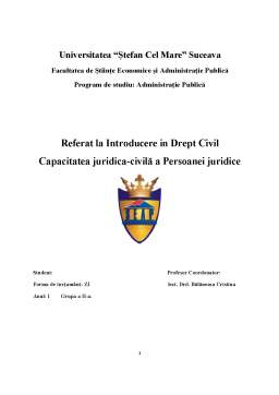 Proiect - Capacitatea juridica-civilă a Persoanei Juridice