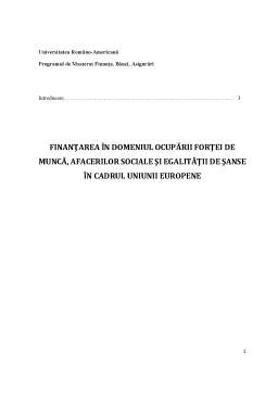 Proiect - Finanțarea în Domeniul Ocupării Forței de Muncă Afacerilor Sociale și Egalității de Șanse în Cadrul Uniunii Europene