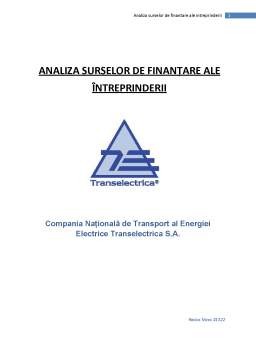 Referat - Analiza surselor de finanțare ale întreprinderii Transelectrica SA