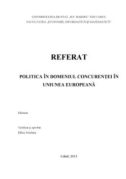Proiect - Politica în Domeniul Concurenței în Uniunea Europeană
