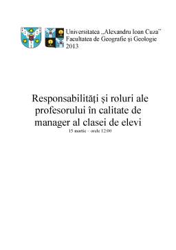 Referat - Responsabilități și Roluri ale Profesorului în Calitate de Manager al Clasei de Elevi