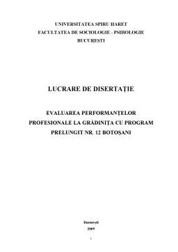 Disertație - Evaluarea Performanțelor Profesionale la Grădinița cu Program Prelungit