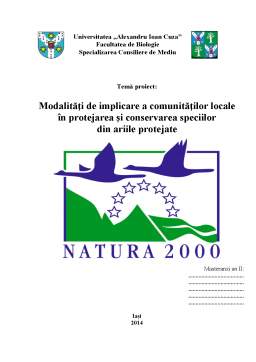 Proiect - Modalități de Implicare a Comunităților Locale în Protejarea și Conservarea Speciilor din Ariile Protejate