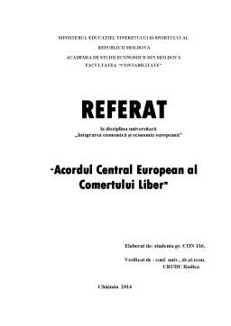 Proiect - Acordul central european al comerțului liber