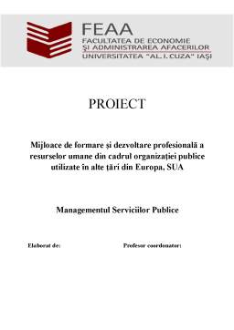 Proiect - Mijloace de formare și dezvoltare profesională a resurselor umane din cadrul organizației publice utilizate în alte țări din Europa, SUA
