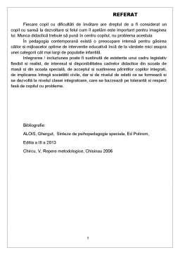 Referat - Declarația de la Salamanca și direcțiile de acțiune în domeniul educației speciale