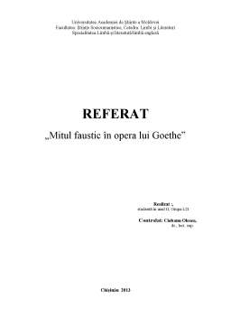 Referat - Mitul Faustic în Opera lui Goethe
