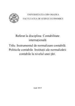 Proiect - Instrumentul de normalizare contabilă - Politicile contabile - Instituții ale normalizării contabile la nivelul unei țări