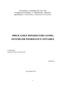 Licență - Implicațiile monedei euro asupra sistemelor informatice contabile