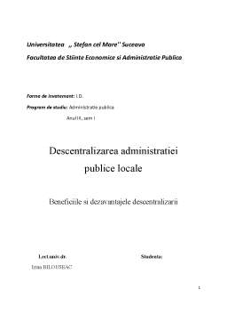 Proiect - Descentralizarea administrației publice locale