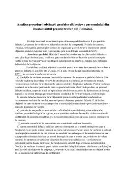 Referat - Analiza procedurii obținerii gradelor didactice a personalului din învățământul preuniversitar din România