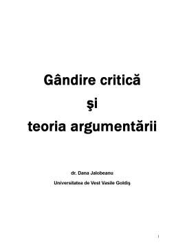Curs - Gândire Critică și Teoria Argumentării