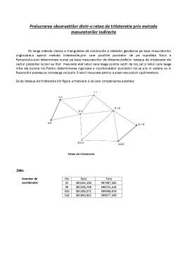 Referat - Prelucrarea observațiilor dintr-o rețea de trilaterație prin metoda măsurătorilor indirecte