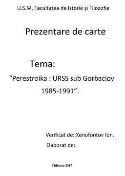 Seminar - Prezentare de carte - Perestroika - URSS sub Gorbaciov 1985-1991
