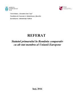 Referat - Statutul primarului în România comparativ cu alt stat membru al Uniunii Europene