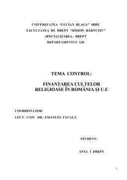 Referat - Finanțarea cultelor religioase în România și U.E