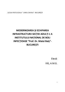 Referat - Modernizarea și echiparea infrastructurii secției Adulți 1 a Institutului Național de Boli Infecțioase