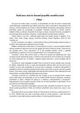 Referat - Rolul unor state în sistemul geopolitic mondial actual - China