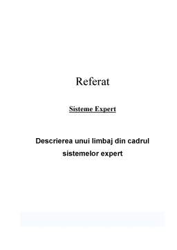 Referat - Descrierea unui Limbaj din Cadrul Sistemelor Expert
