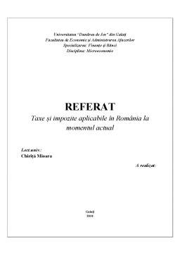 Referat - Taxe și impozite aplicabile în România la momentul actual