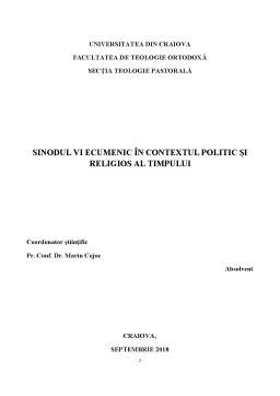 Licență - Sinodul VI Ecumenic în contextul politic și religios al timpului