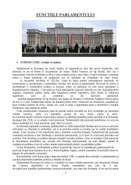 Referat - Funcțiile Parlamentului în România