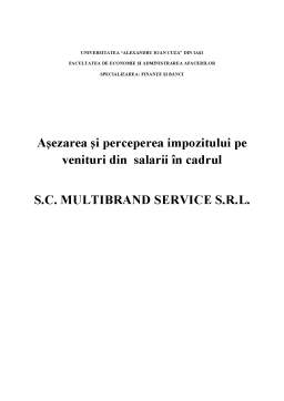 Proiect - Așezarea și perceperea impozitului pe venituri din salarii în cadrul SC Multibrand Service SRL