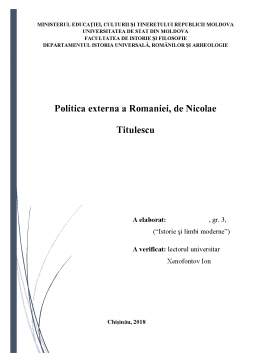 Referat - Politica externă a României, de Nicolae Titulescu
