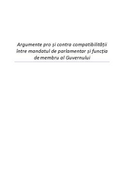 Referat - Argumente pro și contra compatibilității între mandatul de parlamentar și funcția de membru al Guvernului