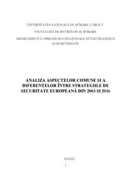 Referat - Analiza aspectelor comune și a diferențelor între strategiile de securitate europeană din 2003 și 2016