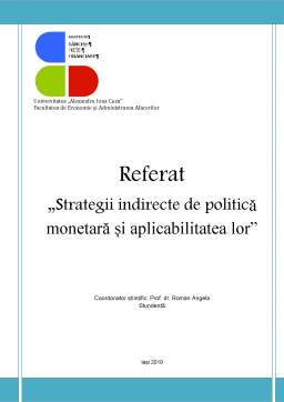 Referat - Strategii indirecte de politică monetară și aplicabilitatea lor