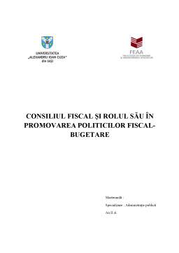 Proiect - Consiliul fiscal și rolul sau în promovarea politicilor fiscal-bugetare