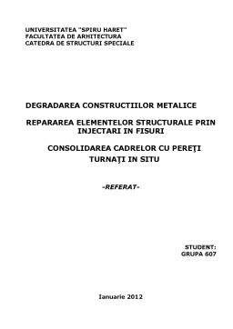 Referat - Degradarea construcțiilor metalice - repararea elementelor structurale prin injectări în fisuri - consolidarea cadrelor cu pereți turnați în situ