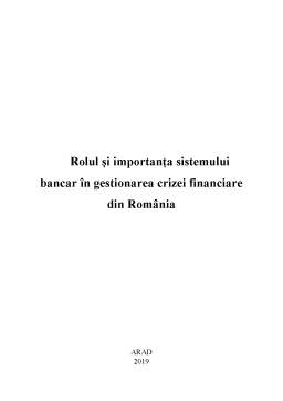Proiect - Rolul și importanța sistemului bancar în gestionarea crizei financiare din România