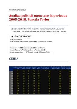 Proiect - Analiza politicii monetare în perioada 2005-2018 - Funcția Taylor