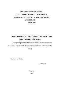 Proiect - Prezentarea Standardului Internațional de Audit 530 - Eșantionarea în Audit