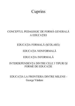 Referat - Forme și țipuri de educație - Relația dintre educația formală, nonformală și informală