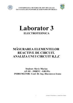 Laborator - Măsurarea elementelor reactive de circuit. analiza unui circuit R.L.C
