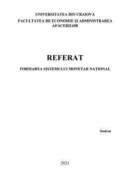 Referat - Formarea sistemului monetar național