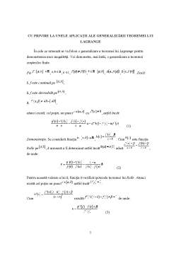 Seminar - Aplicații ale Generalizării Teoremei lui Lagrange